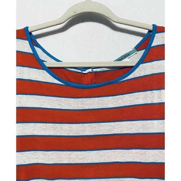 Pleione Womens Striped Top Button Back Closure Orange Scoop Neck Boho Large - Picture 3 of 8